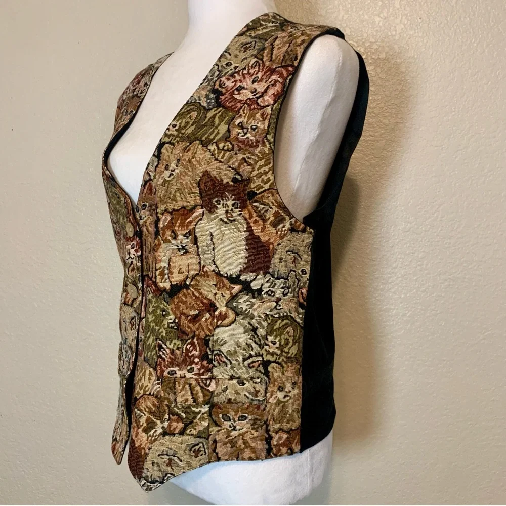Tapestry Cat Vest Brown Black Tan Size Large
